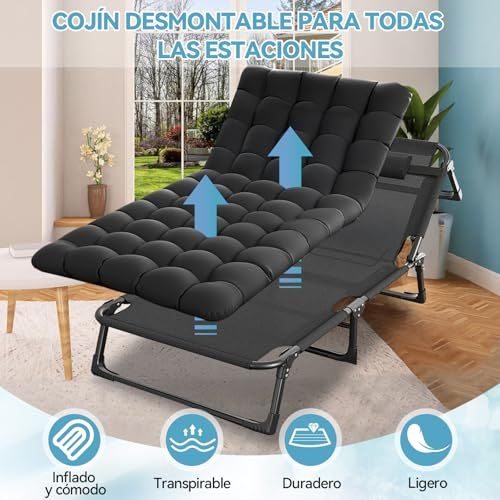 YUDSKU Folding Cot, 4 Adjustable Positions, Portable Camping Bed for Sleeping Adults, with Mattress and Pillows, Folding Sofa Cot, Single Portable Bed for Office, Home and Nap House