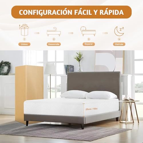 LOKOOY Memory Foam Double Mattress, Double Mattresses with Cooling Gel, Medium Firm Double Mattress in Box, Pressure Relief, Without Fiberglass, 135x190 cm (25CM)