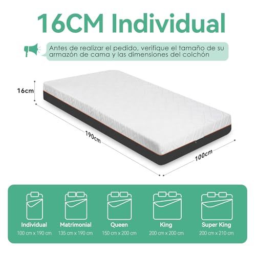 WELIKERA Single Mattress 16cm Memory Foam with Cooling Gel, Medium Firmness, Pressure Relief, Removable Washable Cover, No Fiberglass, Single Mattresses in Box