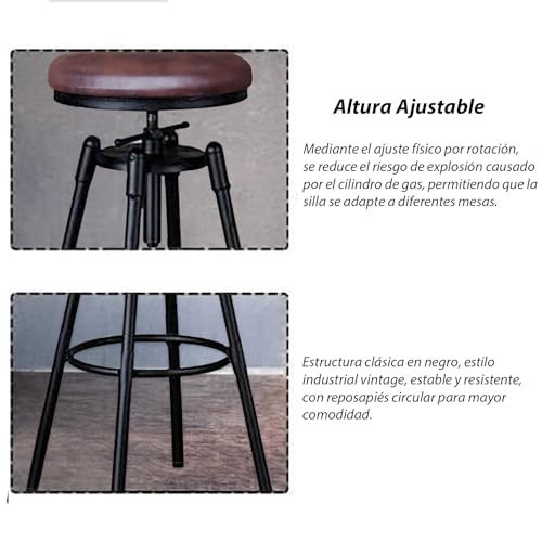 GARUISKY Adjustable Bar Chairs with Backrest and Padded Seat - High Metal Bench for Kitchen and Bar - Industrial Style