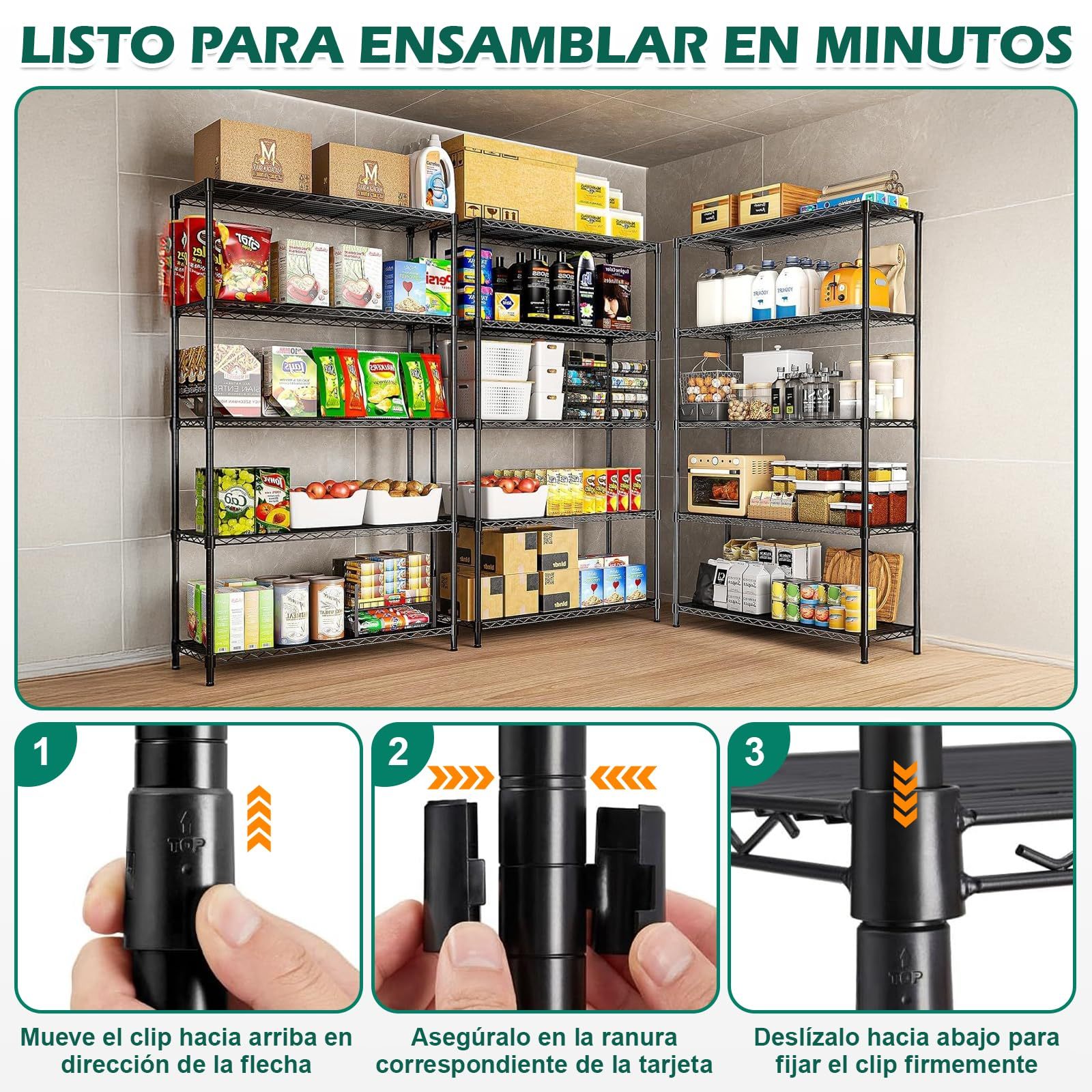 5 Tier Metal Storage Rack (90x35x150CM), Heavy Duty Organizer Shelf, Adjustable Organizer Rack, Shelf, 4 S-Hooks, 5 PP Board, Kitchen, Office, Pantry, Microwave
