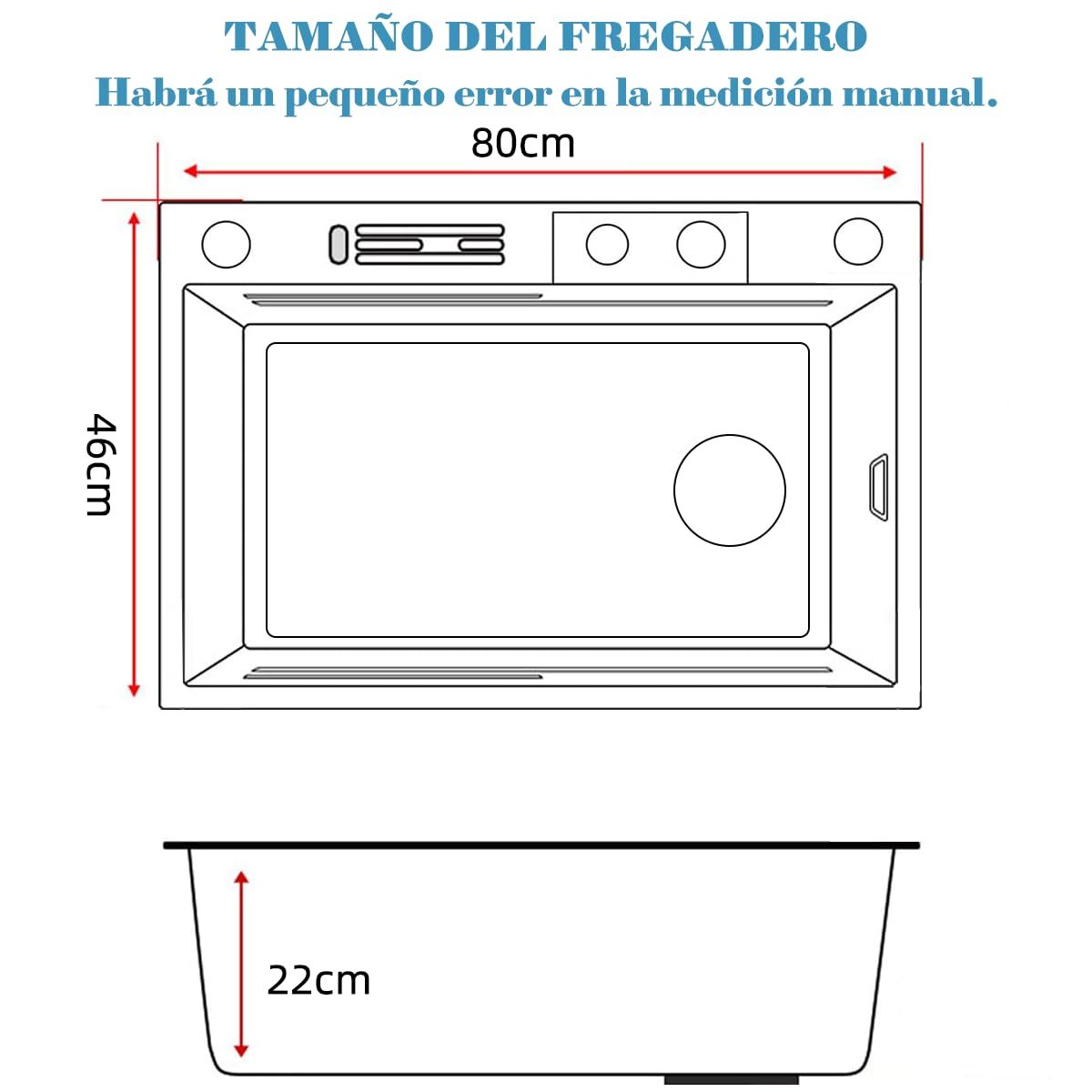 SAFONUS Kitchen Sink with Smart Digital Display, Double Waterfall and 10 Accessories, 304 Stainless Steel Kitchen Sinks, Black Kitchen Sink (80X46cm)