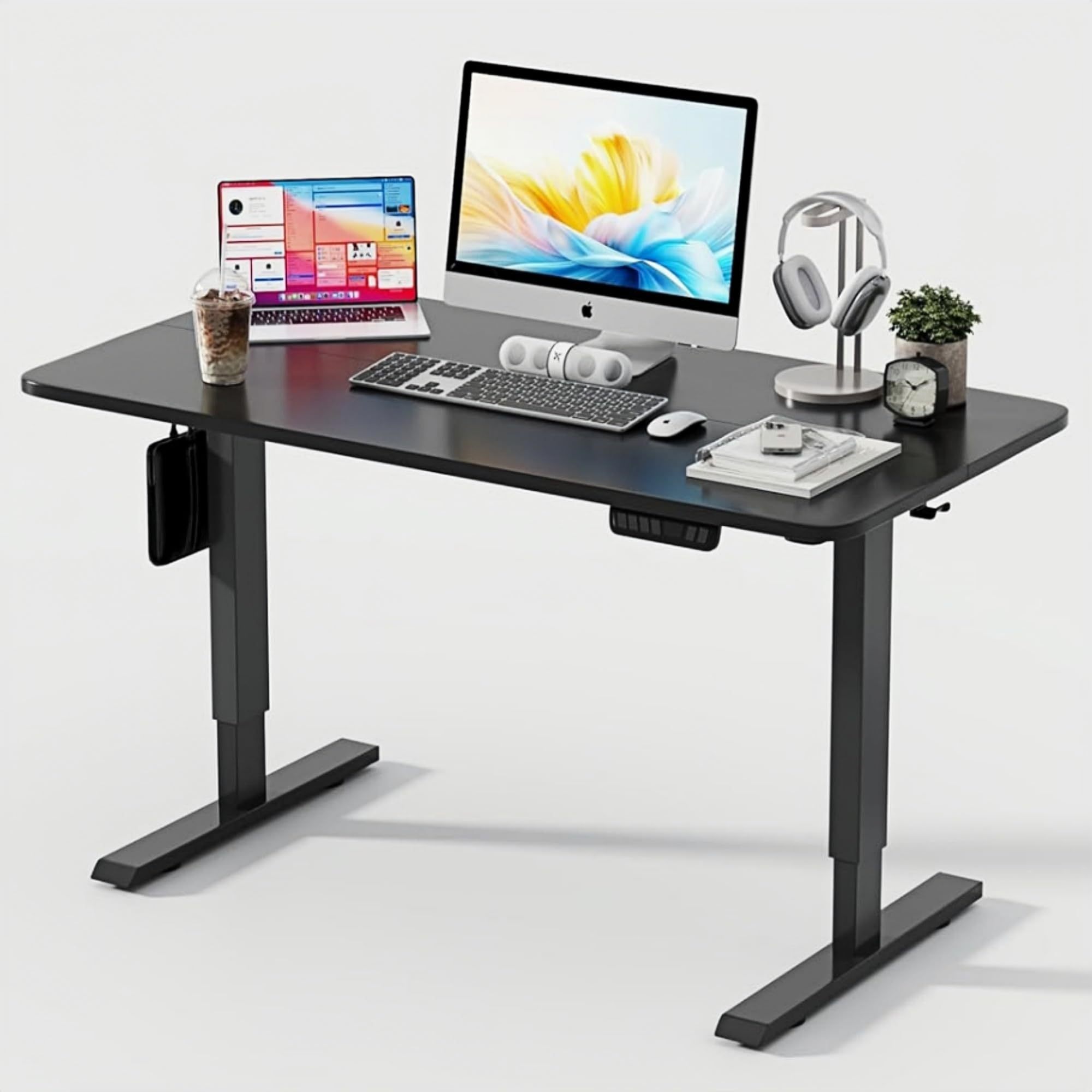 FURRIFIC Electric Lifting Desk, Height Adjustment with Memory (Black, 140X60CM)