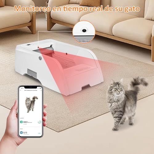 Self-Cleaning Litter Box, Upgraded Automatic Cat Litter Box with App Control, Open Design Entices Cats Immediately, Monitor and Call Your Cat Remotely
