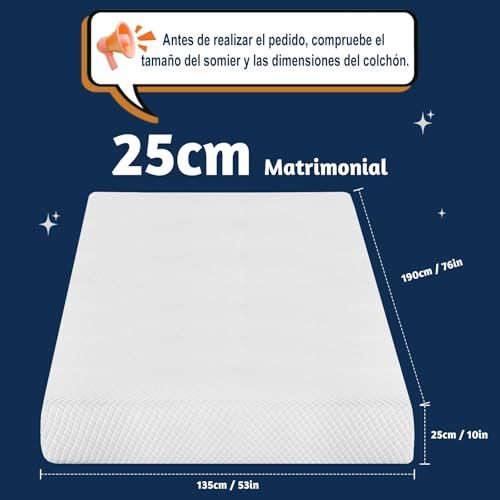 LOKOOY Memory Foam Double Mattress, Double Mattresses with Cooling Gel, Medium Firm Double Mattress in Box, Pressure Relief, Without Fiberglass, 135x190 cm (25CM)
