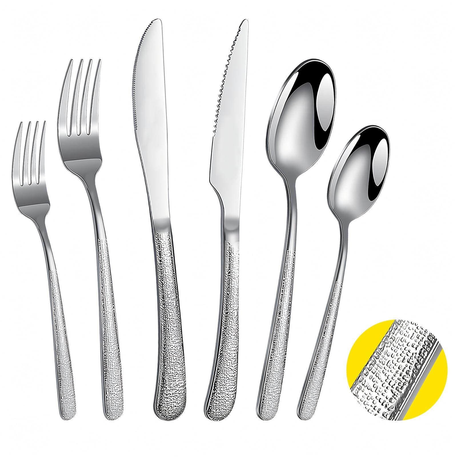 LINGLUCKY 40 Pieces 304 Stainless Steel Cutlery Set, Stainless Steel Set for 10, Includes Knives, Spoons, Kitchen Utensils, Ideal for Family Gatherings and Everyday Use(Gold)