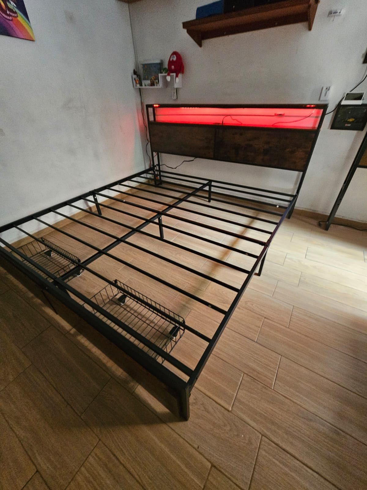 WELIKERA Bed Frame with 2 Drawers, King Bed Headboard Base with Led Lights, Bed Base with Headboard USB Charging Station and Storage Space, King Bed Bed Frame Easy Assembly