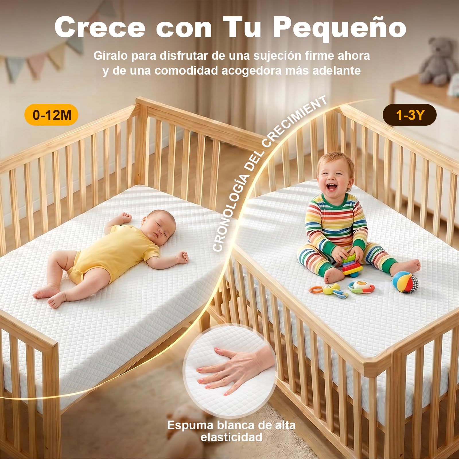 Baby Crib Mattress, 15cm High Density Sponge Foam Boxed Mattress, Medium Firmness, Waterproof and Breathable, Machine Washable Cover, 120 * 60CM
