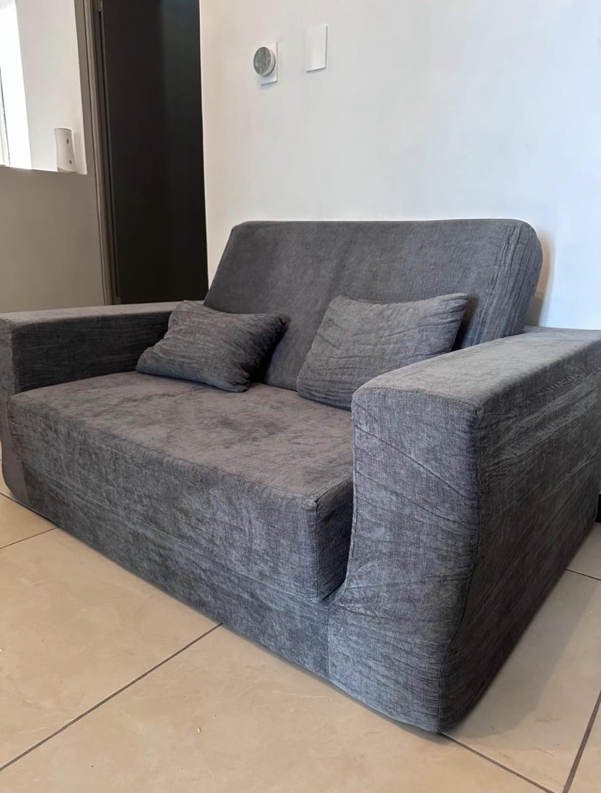 FURRIFIC Double Sofa Bed 2 in 1 with 2 Pillows, Armchair and Convertible, Single Sofa Bed, Machine Washable, No Assembly Needed Ergonomic Support and Softness Home, Living Room, Bedroom (Grey)