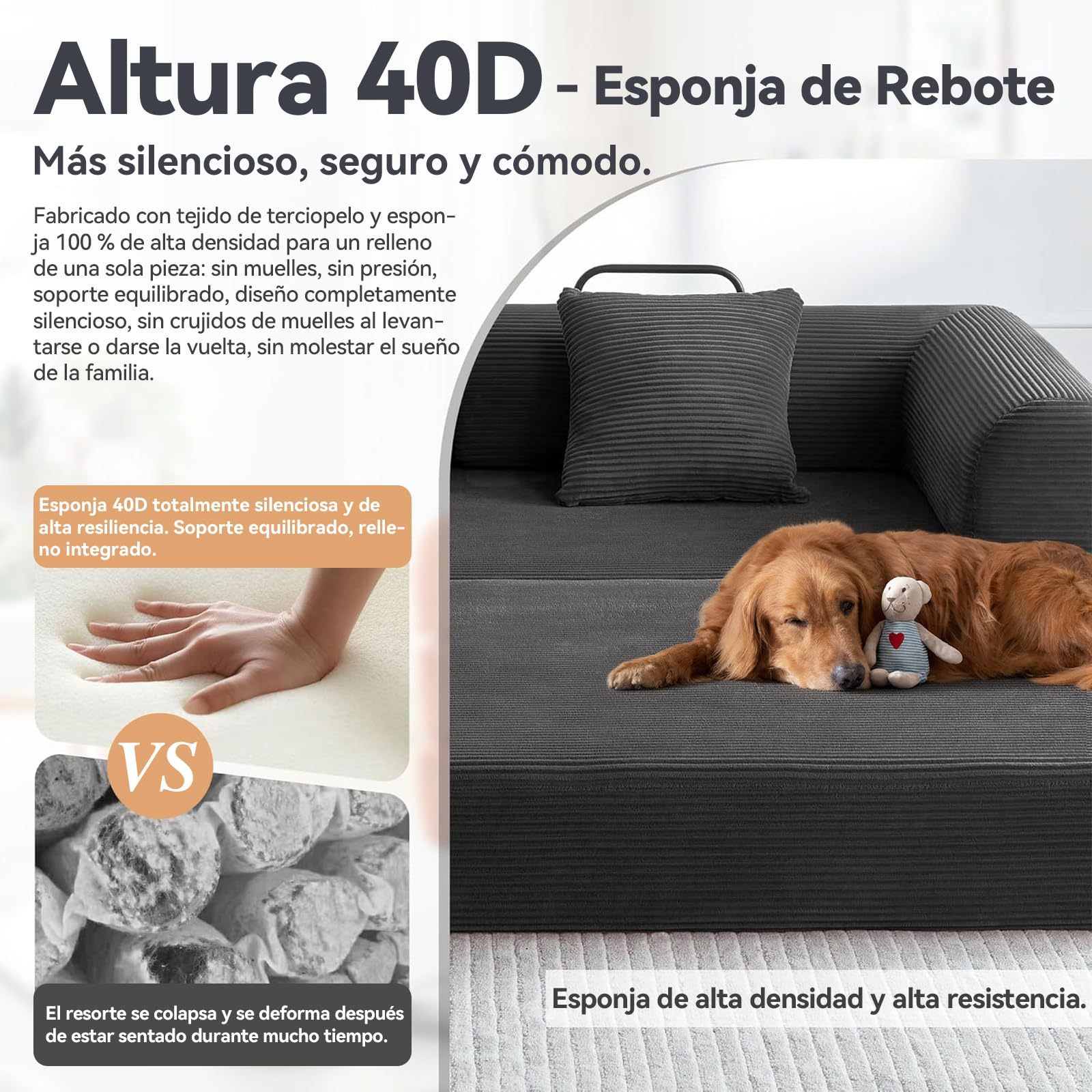 FURRIFIC 5-in-1 Convertible Sofa Bed, Corduroy Modular Sofa with Fixed Shape Frame and Removable Armrests, Foldable Sofa for Small Spaces, No Assembly Required (Black, 200 CM)