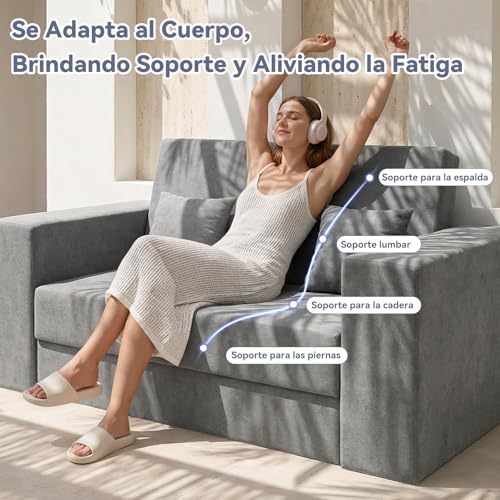 FURRIFIC Double Sofa Bed 2 in 1 with 2 Pillows, Armchair and Convertible, Single Sofa Bed, Machine Washable, No Assembly Needed Ergonomic Support and Softness Home, Living Room, Bedroom (Grey)
