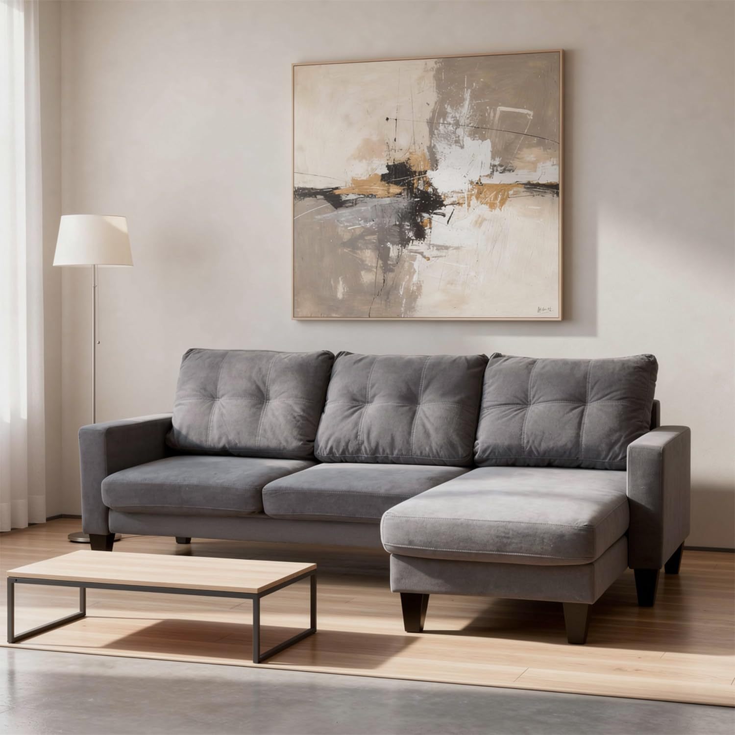 106 Inch Modular Sectional Sofa, Cloud Sofa with Deep Seats, Modern L-Shaped Sofa with Chaise Longue, Upholstered Without Rigid Structure for Living Room and Bedroom (Black, Left Side Chaise)