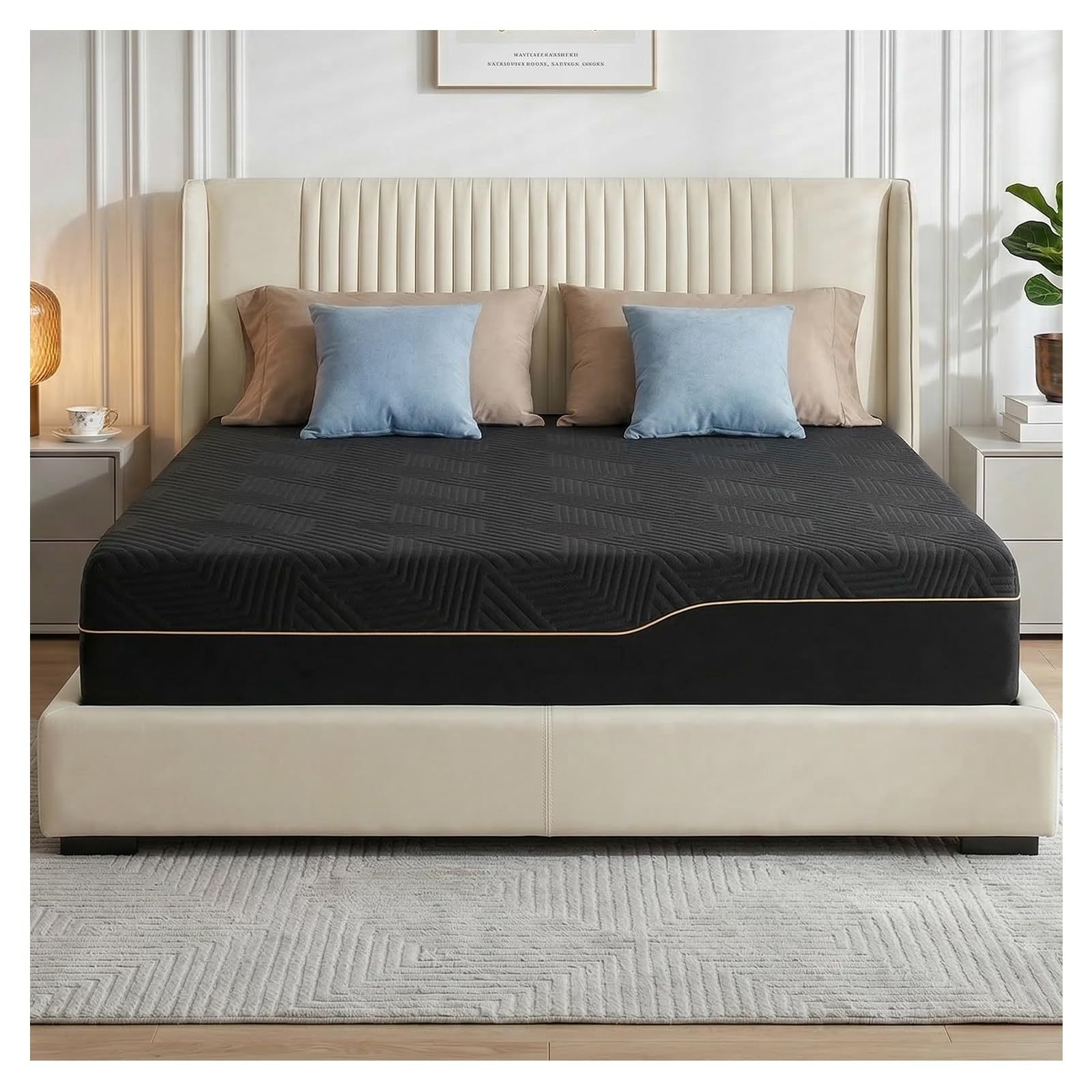 SAFONUS Memory Foam King Size Mattress 20CM, Back Pain Mattress, Cooling Copper Gel Bed in a Box, Therapeutic Medium Firmness, Ergonomic Support, 200x190cm, Black