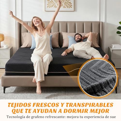 SAFONUS Memory Foam King Size Mattress 20CM, Back Pain Mattress, Cooling Copper Gel Bed in a Box, Therapeutic Medium Firmness, Ergonomic Support, 200x190cm, Black