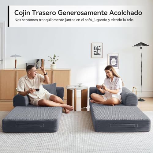 FURRIFIC 5-in-1 Convertible Sofa Bed, Corduroy Modular Sofa with Fixed Shape Frame and Removable Armrests, Folding Sofa for Small Spaces, No Assembly Needed (Dark Grey, 170 CM)