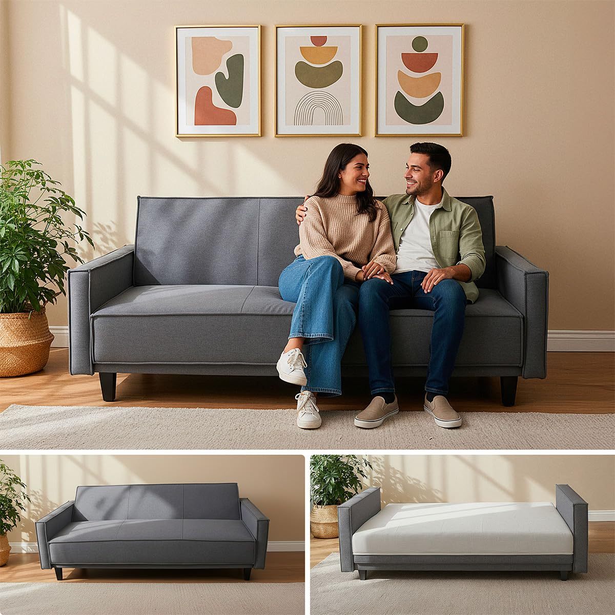 106 Inch Modular Sectional Sofa, Cloud Sofa with Deep Seats, Modern L-Shaped Sofa with Chaise Longue, Upholstered Without Rigid Structure for Living Room and Bedroom (Black, Left Side Chaise)
