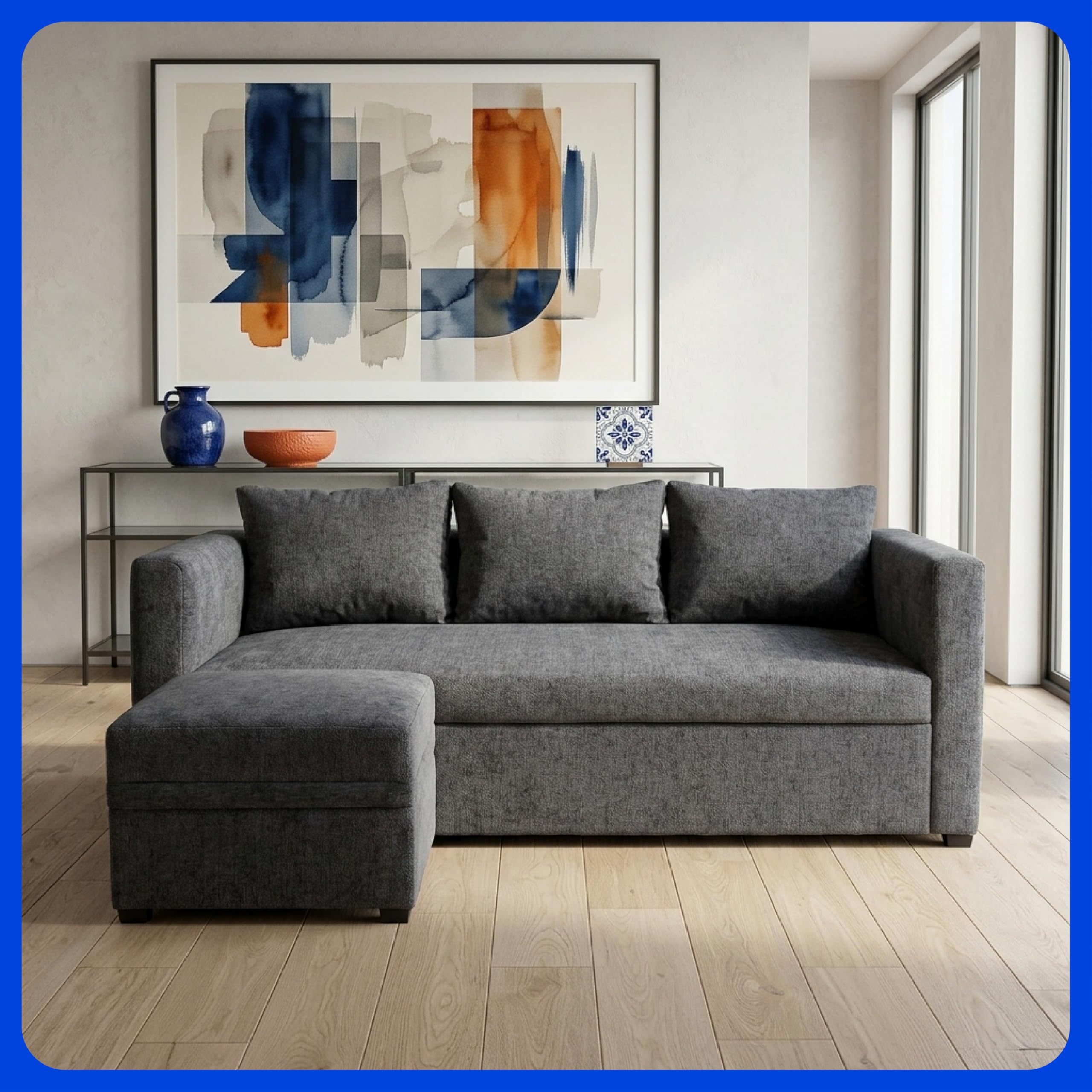 106 Inch Modular Sectional Sofa, Cloud Sofa with Deep Seats, Modern L-Shaped Sofa with Chaise Longue, Upholstered Without Rigid Structure for Living Room and Bedroom (Black, Left Side Chaise)
