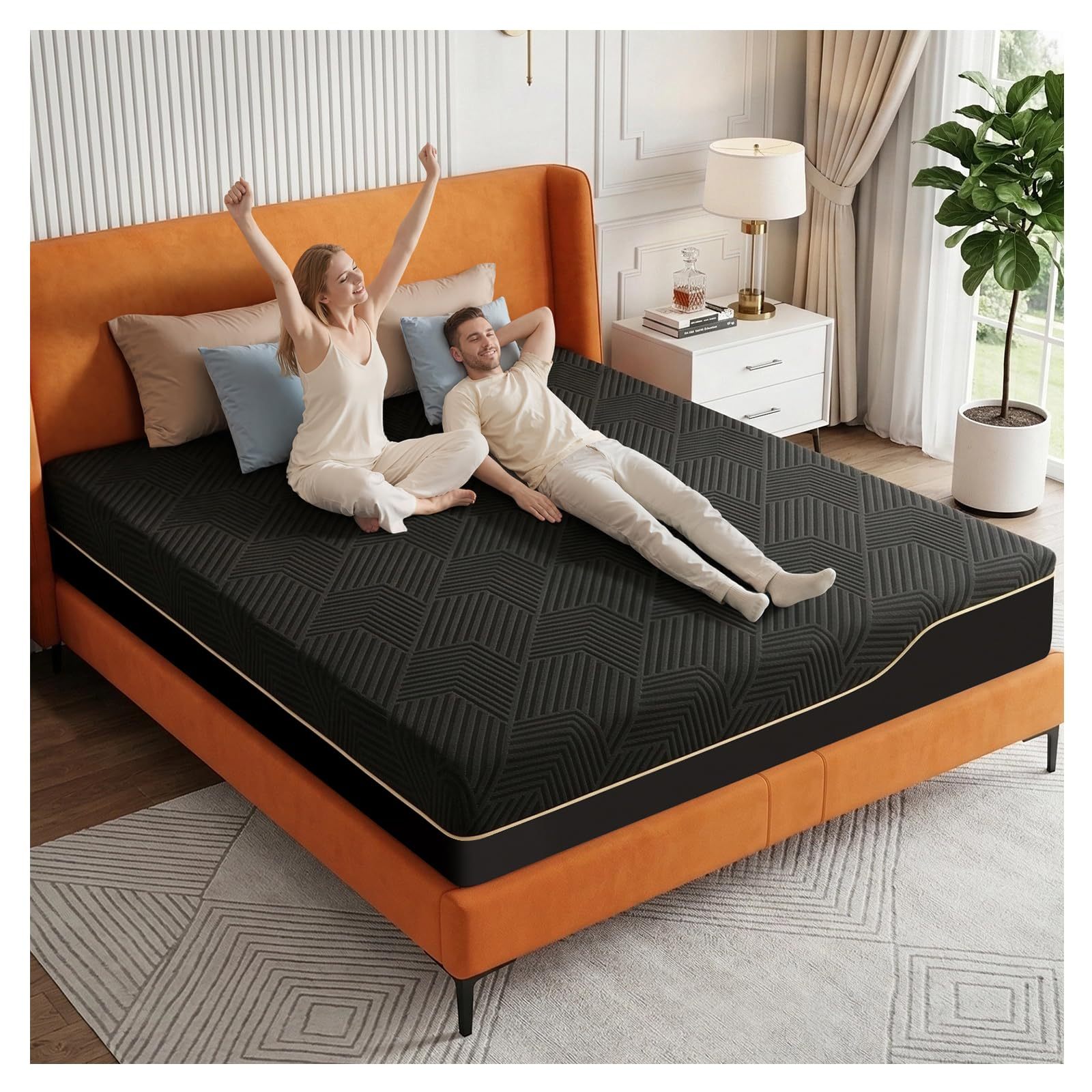 SAFONUS Memory Foam King Size Mattress 20CM, Back Pain Mattress, Cooling Copper Gel Bed in a Box, Therapeutic Medium Firmness, Ergonomic Support, 200x190cm, Black