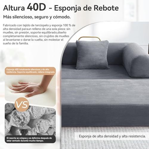 FURRIFIC 5-in-1 Convertible Sofa Bed, Corduroy Modular Sofa with Fixed Shape Frame and Removable Armrests, Folding Sofa for Small Spaces, No Assembly Needed (Dark Grey, 170 CM)