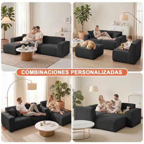 106 Inch Modular Sectional Sofa, Cloud Sofa with Deep Seats, Modern L-Shaped Sofa with Chaise Longue, Upholstered Without Rigid Structure for Living Room and Bedroom (Black, Left Side Chaise)