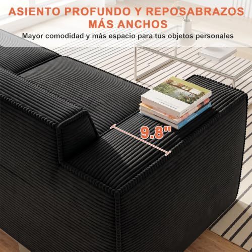 106 Inch Modular Sectional Sofa, Cloud Sofa with Deep Seats, Modern L-Shaped Sofa with Chaise Longue, Upholstered Without Rigid Structure for Living Room and Bedroom (Black, Left Side Chaise)