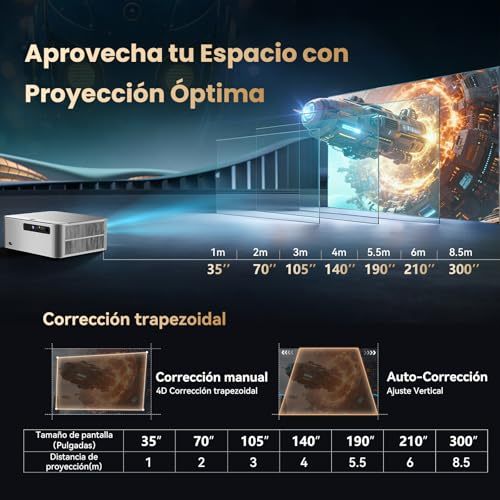 KACOTA 【Auto-adjustment/3000ANSI】 P7 Pro 4K Projector, Android System, 2+32GB Memory, Gamer/Home Theater Projector (Latency <18 ms), 300 Inch, WiFi 6, RJ45, Bluetooth 5.2, Compatible with iOS/Android/PC/PS5
