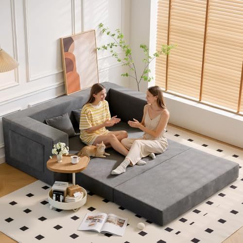 FURRIFIC Double Sofa Bed 2 in 1 with 2 Pillows, Armchair and Convertible, Single Sofa Bed, Machine Washable, No Assembly Needed Ergonomic Support and Softness Home, Living Room, Bedroom (Grey)