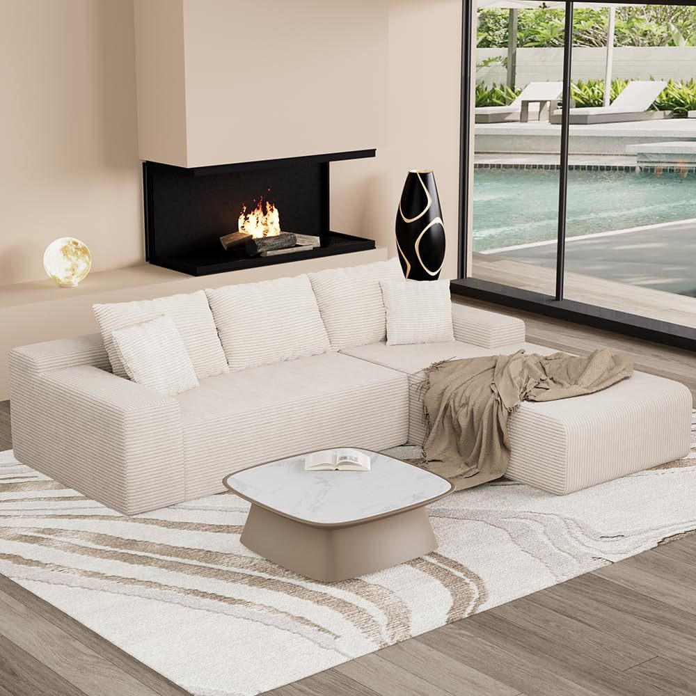 106 Inch Modular Sectional Sofa, Cloud Sofa with Deep Seats, Modern L-Shaped Sofa with Chaise Longue, Upholstered Without Rigid Structure for Living Room and Bedroom (Black, Left Side Chaise)