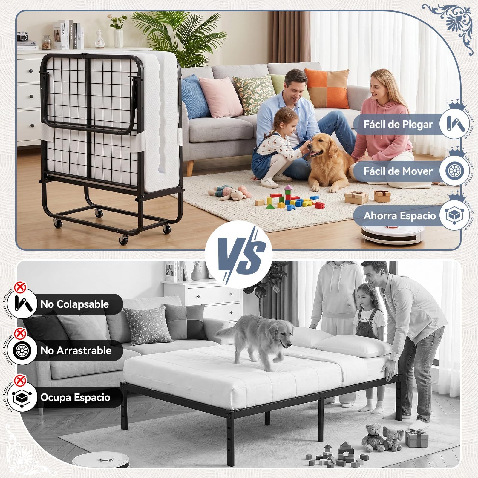 Single Folding Bed with Memory Foam Mattress, Sturdy Steel Frame, Portable Bed for Adults and Children, 360° Swivel Wheels, Saves Space, Ideal for Guest Room