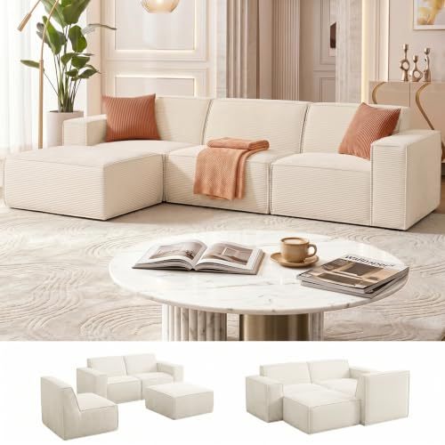 106 Inch Modular Sectional Sofa, Cloud Sofa with Deep Seats, Modern L-Shaped Sofa with Chaise Longue, Upholstered Without Rigid Structure for Living Room and Bedroom (Black, Left Side Chaise)