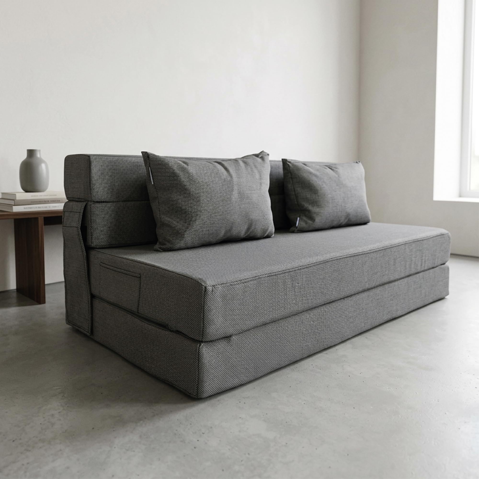 FURRIFIC Double Sofa Bed 2 in 1 with 2 Pillows, Armchair and Convertible, Single Sofa Bed, Machine Washable, No Assembly Needed Ergonomic Support and Softness Home, Living Room, Bedroom (Grey)