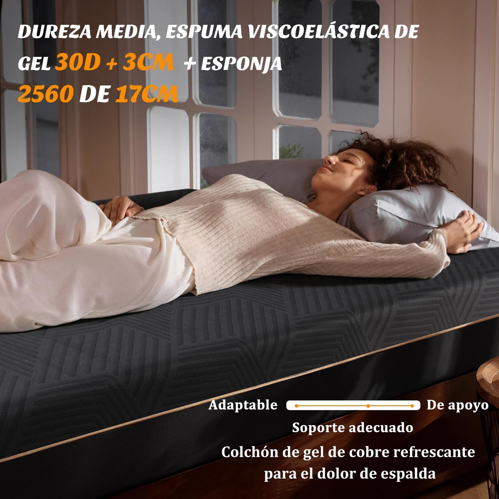 SAFONUS Memory Foam King Size Mattress 20CM, Back Pain Mattress, Cooling Copper Gel Bed in a Box, Therapeutic Medium Firmness, Ergonomic Support, 200x190cm, Black
