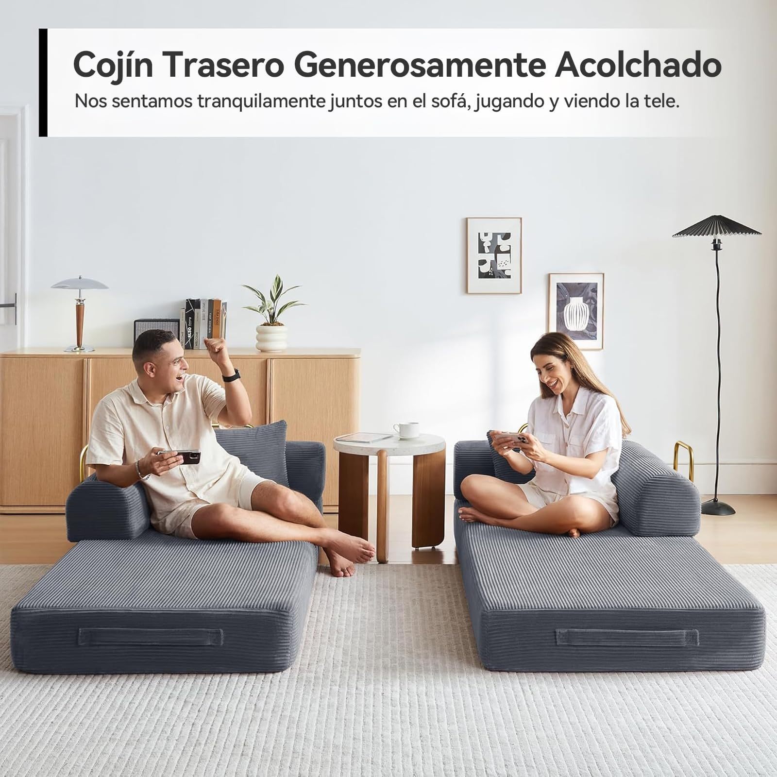 FURRIFIC 5-in-1 Convertible Sofa Bed, Corduroy Modular Sofa with Fixed Shape Frame and Removable Armrests, Folding Sofa for Small Spaces, No Assembly Needed (Dark Grey, 170 CM)