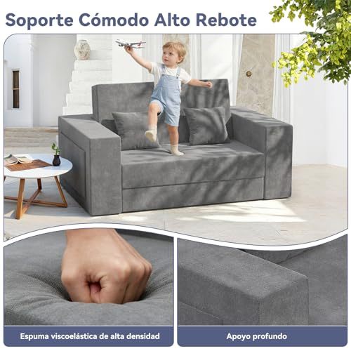 FURRIFIC Double Sofa Bed 2 in 1 with 2 Pillows, Armchair and Convertible, Single Sofa Bed, Machine Washable, No Assembly Needed Ergonomic Support and Softness Home, Living Room, Bedroom (Grey)