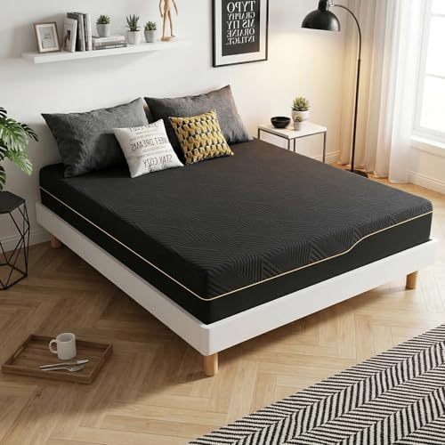 SAFONUS Memory Foam King Size Mattress 20CM, Back Pain Mattress, Cooling Copper Gel Bed in a Box, Therapeutic Medium Firmness, Ergonomic Support, 200x190cm, Black
