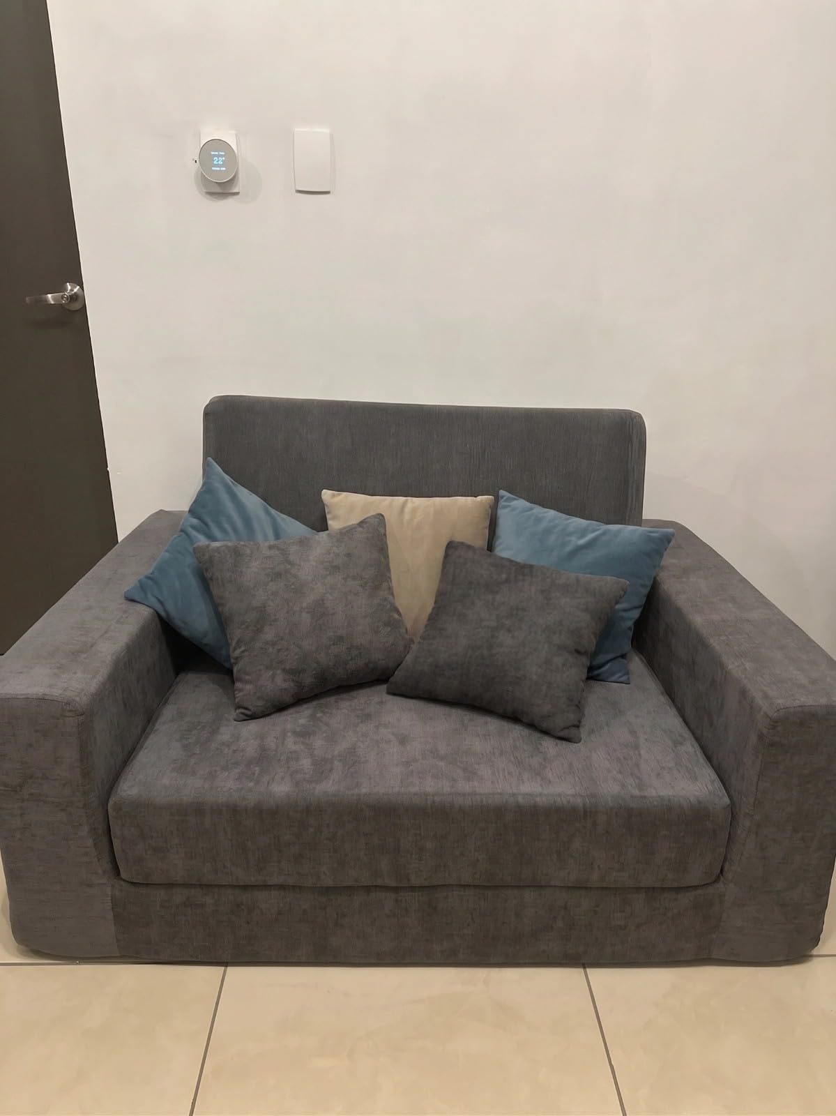 FURRIFIC Double Sofa Bed 2 in 1 with 2 Pillows, Armchair and Convertible, Single Sofa Bed, Machine Washable, No Assembly Needed Ergonomic Support and Softness Home, Living Room, Bedroom (Grey)