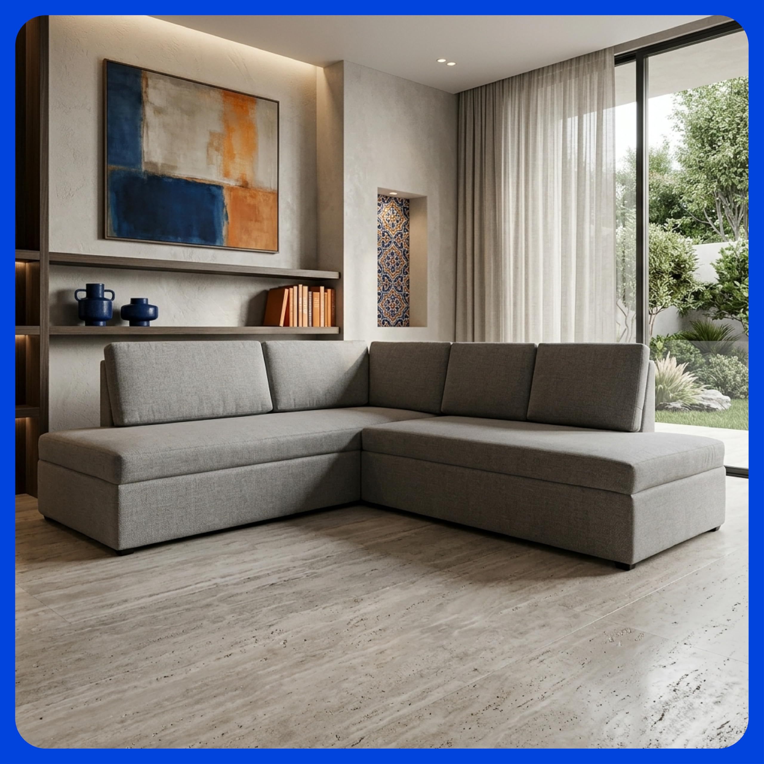 106 Inch Modular Sectional Sofa, Cloud Sofa with Deep Seats, Modern L-Shaped Sofa with Chaise Longue, Upholstered Without Rigid Structure for Living Room and Bedroom (Black, Left Side Chaise)