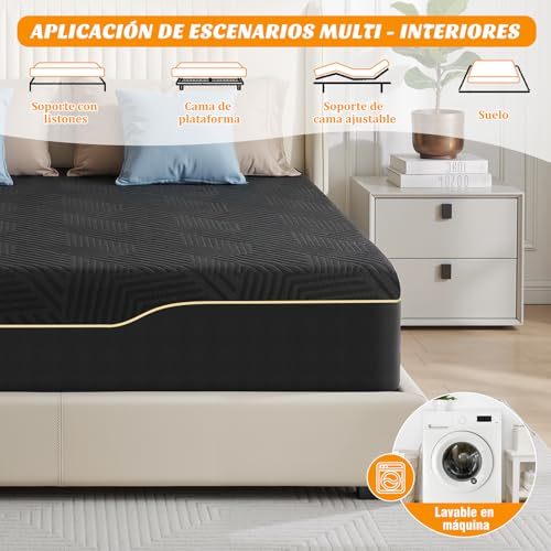 SAFONUS Memory Foam King Size Mattress 20CM, Back Pain Mattress, Cooling Copper Gel Bed in a Box, Therapeutic Medium Firmness, Ergonomic Support, 200x190cm, Black