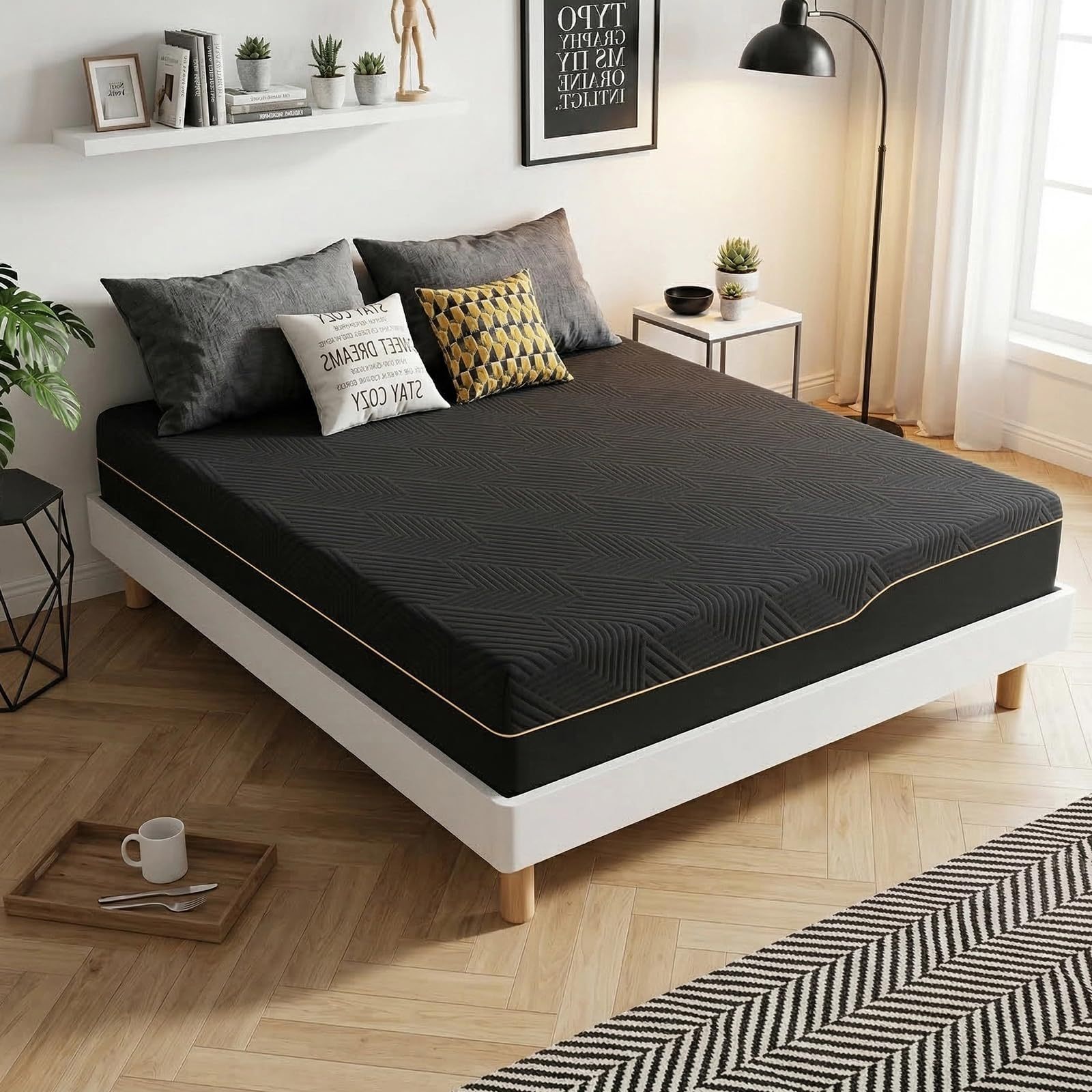 SAFONUS Memory Foam King Size Mattress 20CM, Back Pain Mattress, Cooling Copper Gel Bed in a Box, Therapeutic Medium Firmness, Ergonomic Support, 200x190cm, Black