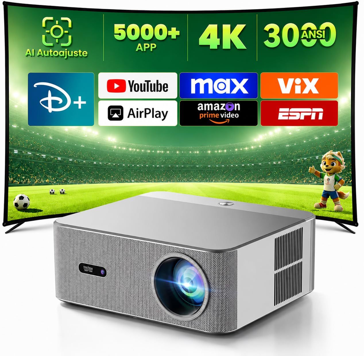 KACOTA 【Auto-adjustment/3000ANSI】 P7 Pro 4K Projector, Android System, 2+32GB Memory, Gamer/Home Theater Projector (Latency <18 ms), 300 Inch, WiFi 6, RJ45, Bluetooth 5.2, Compatible with iOS/Android/PC/PS5
