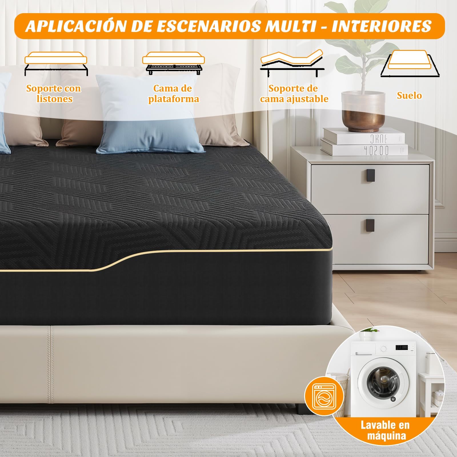 SAFONUS Memory Foam King Size Mattress 20CM, Back Pain Mattress, Cooling Copper Gel Bed in a Box, Therapeutic Medium Firmness, Ergonomic Support, 200x190cm, Black