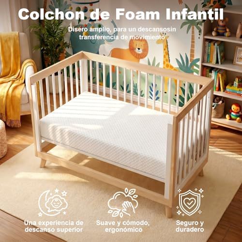Baby Crib Mattress, 15cm High Density Sponge Foam Boxed Mattress, Medium Firmness, Waterproof and Breathable, Machine Washable Cover, 120 * 60CM