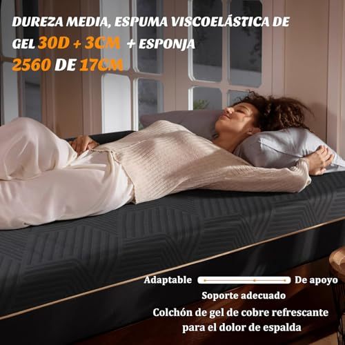 SAFONUS Memory Foam King Size Mattress 20CM, Back Pain Mattress, Cooling Copper Gel Bed in a Box, Therapeutic Medium Firmness, Ergonomic Support, 200x190cm, Black