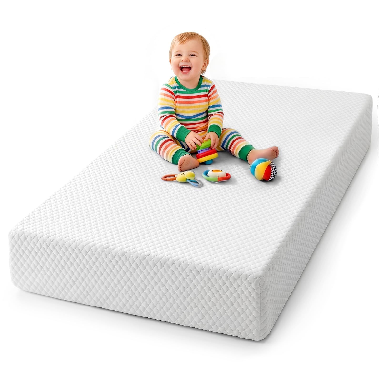 Baby Crib Mattress, 15cm High Density Sponge Foam Boxed Mattress, Medium Firmness, Waterproof and Breathable, Machine Washable Cover, 120 * 60CM