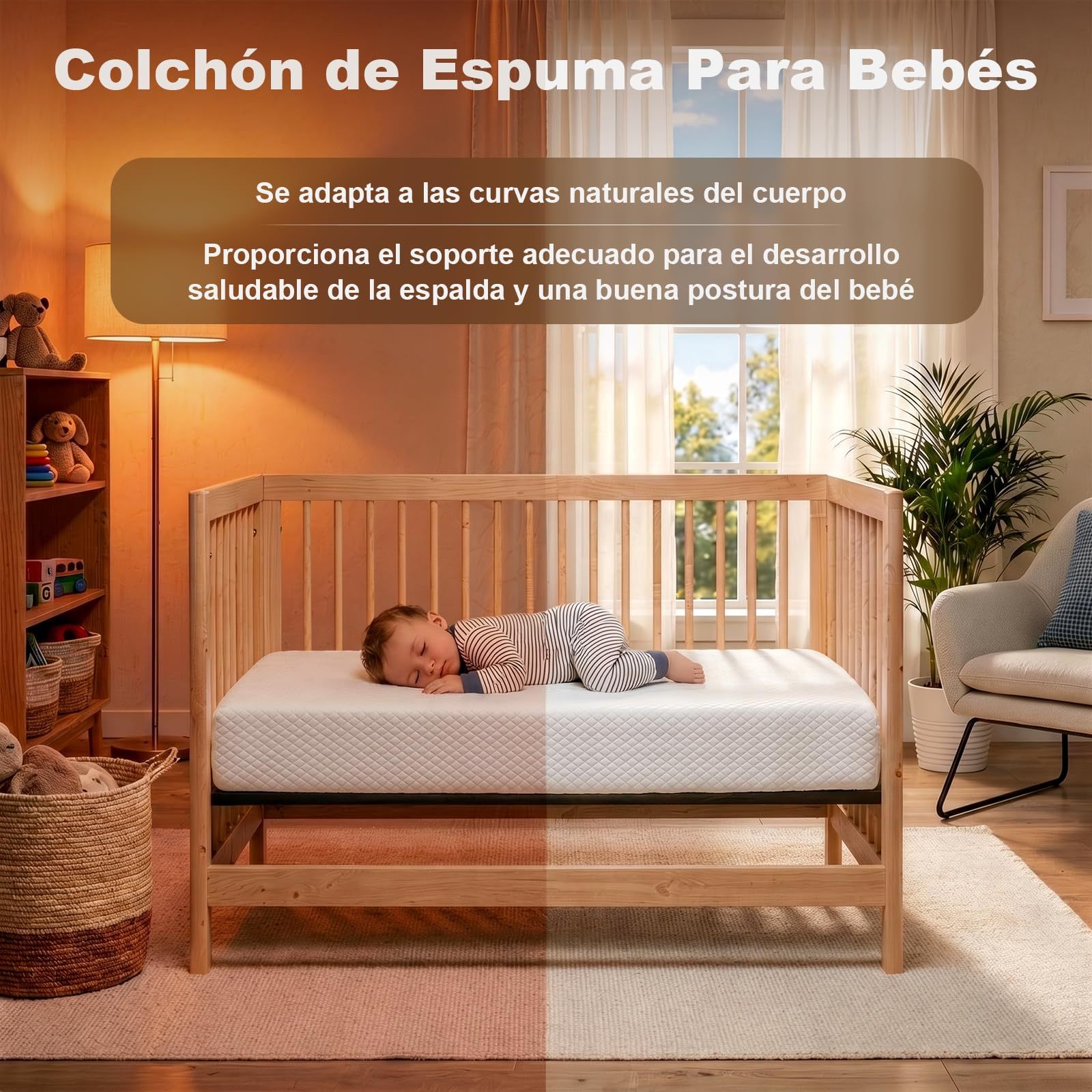 Baby Crib Mattress, 15cm High Density Sponge Foam Boxed Mattress, Medium Firmness, Waterproof and Breathable, Machine Washable Cover, 120 * 60CM