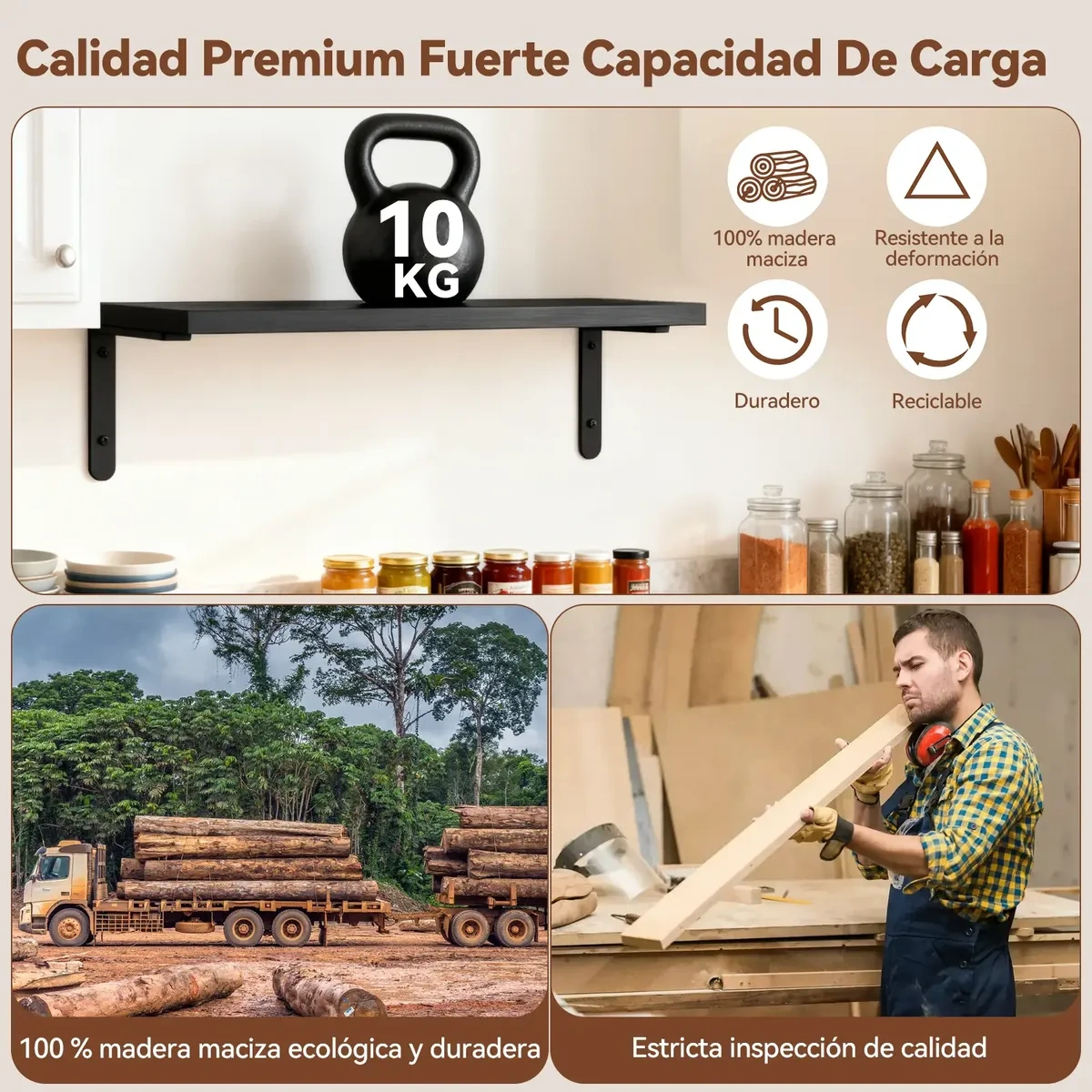 6 Modern Floating Wooden Shelves, Minimalist Furniture