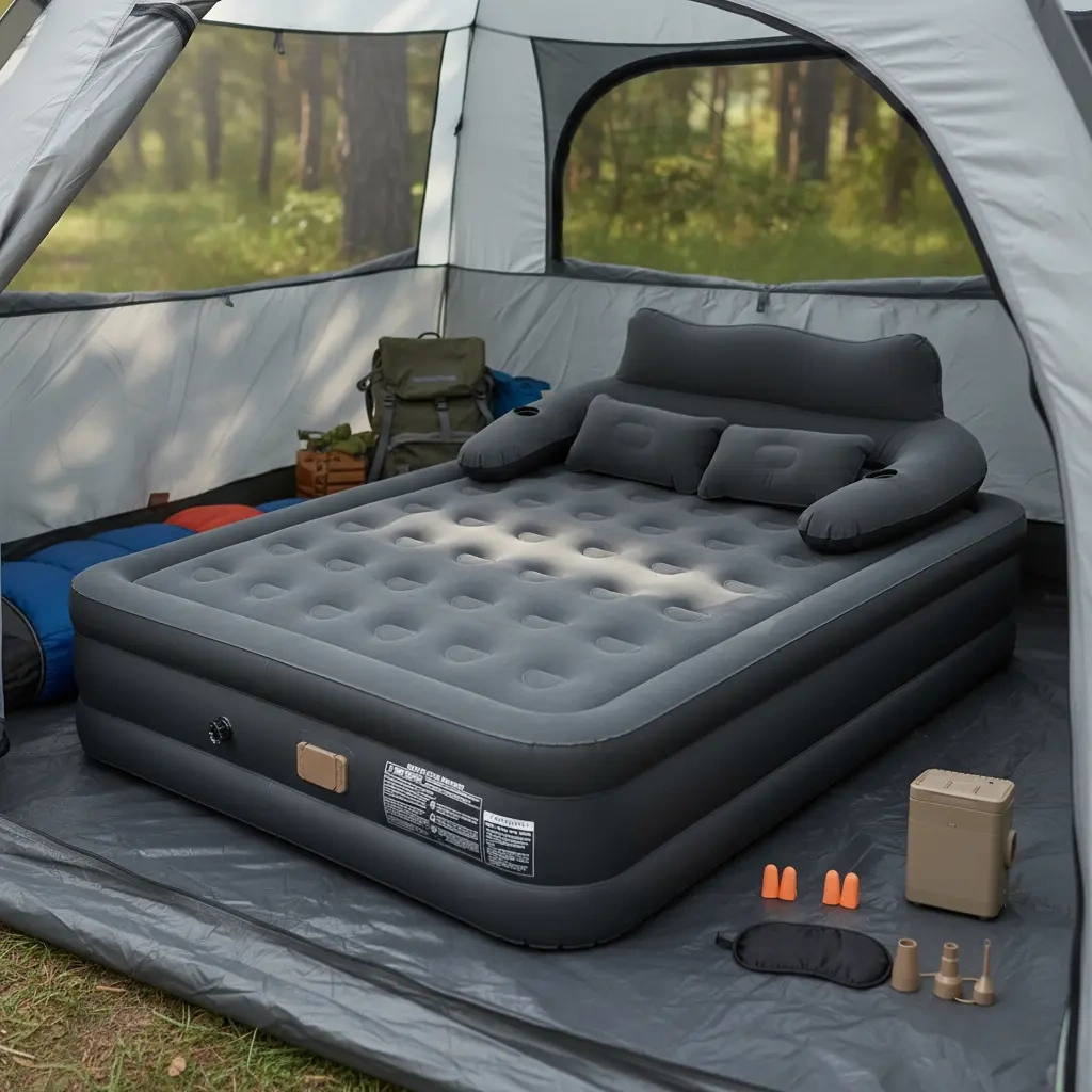 Soft Queen Inflatable Mattress With Headboard, Electric Pump