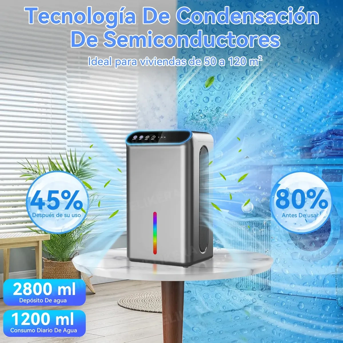 Welikera Silent Dehumidifier of 2.8 L for 120 m² with App and Aromatherapy