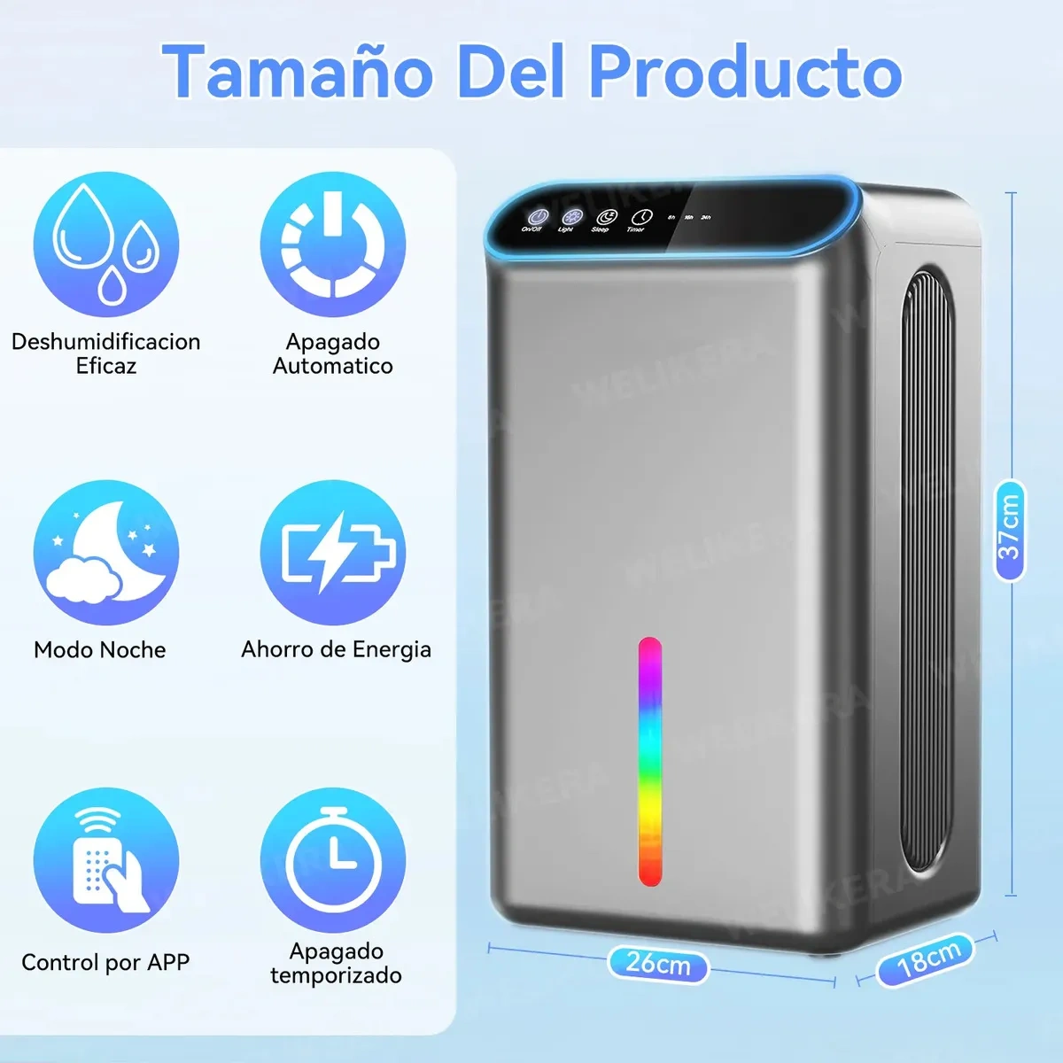 Welikera Silent Dehumidifier of 2.8 L for 120 m² with App and Aromatherapy
