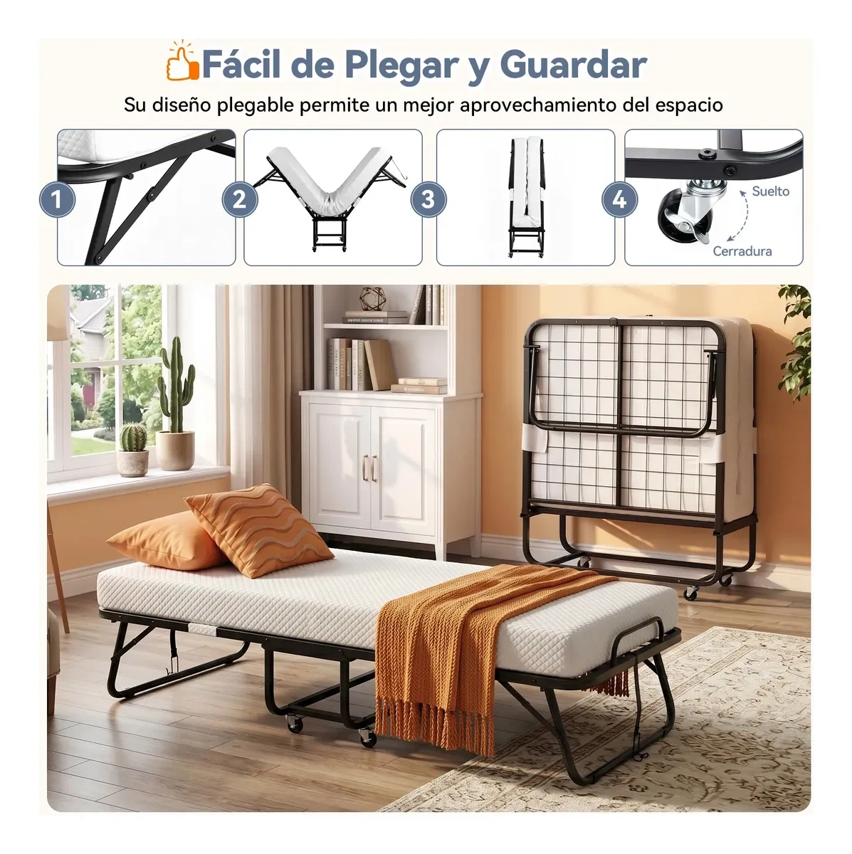 Single Portable Folding Bed With Memory Foam Mattress